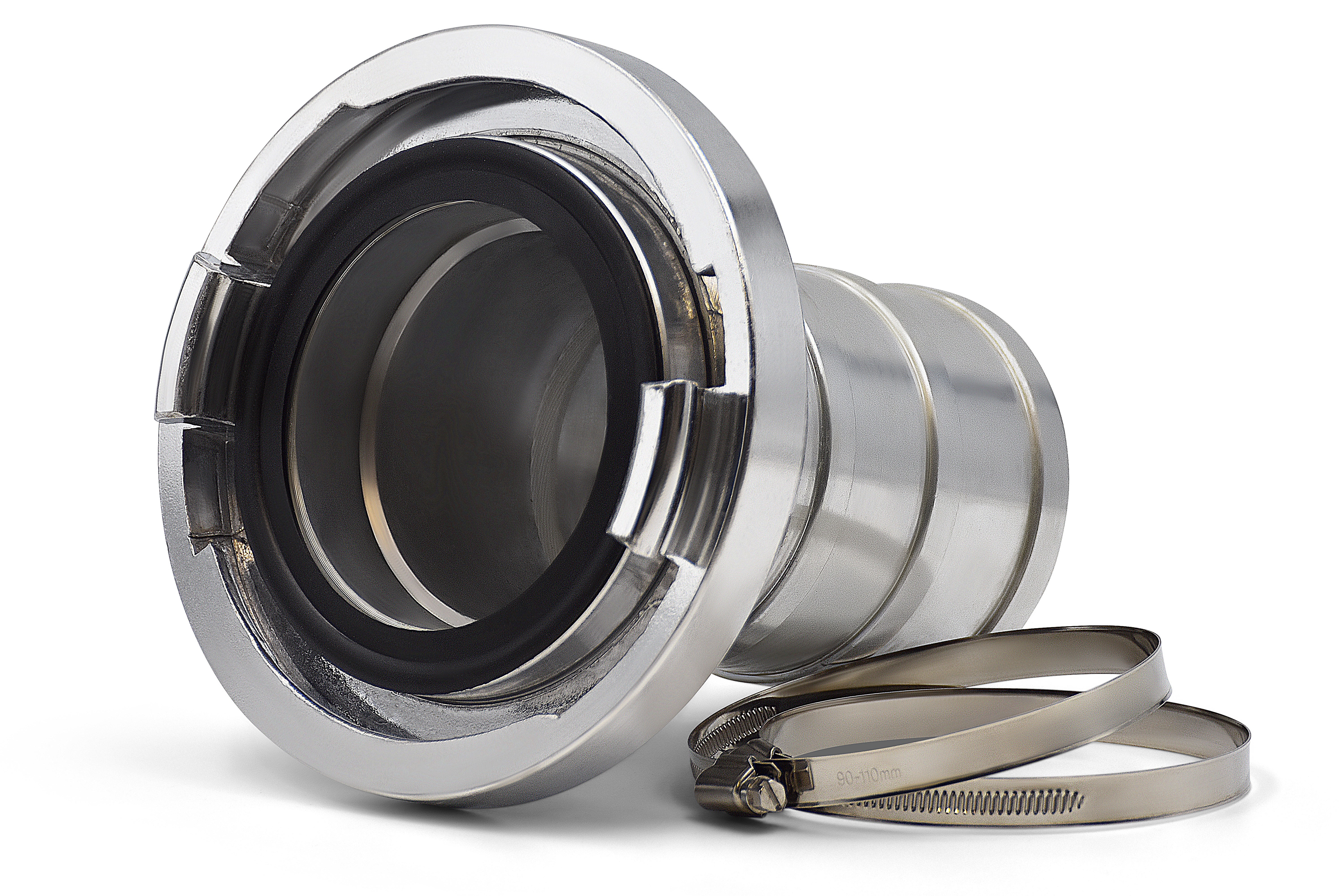 A-100 Storz-Kupplung Set mit 2 Schlauchschellen, Drehbarer Tülle, Aluminium, Silber, Betriebsdruck max. 16 bar