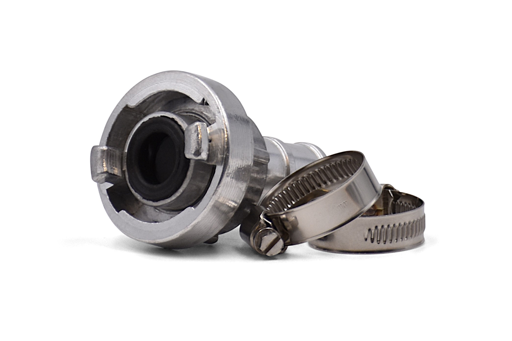 D-25 Storz-Kupplung Set mit 2 Schlauchschellen, Drehbarer Tülle, Aluminium, Silber, Betriebsdruck max. 16 bar