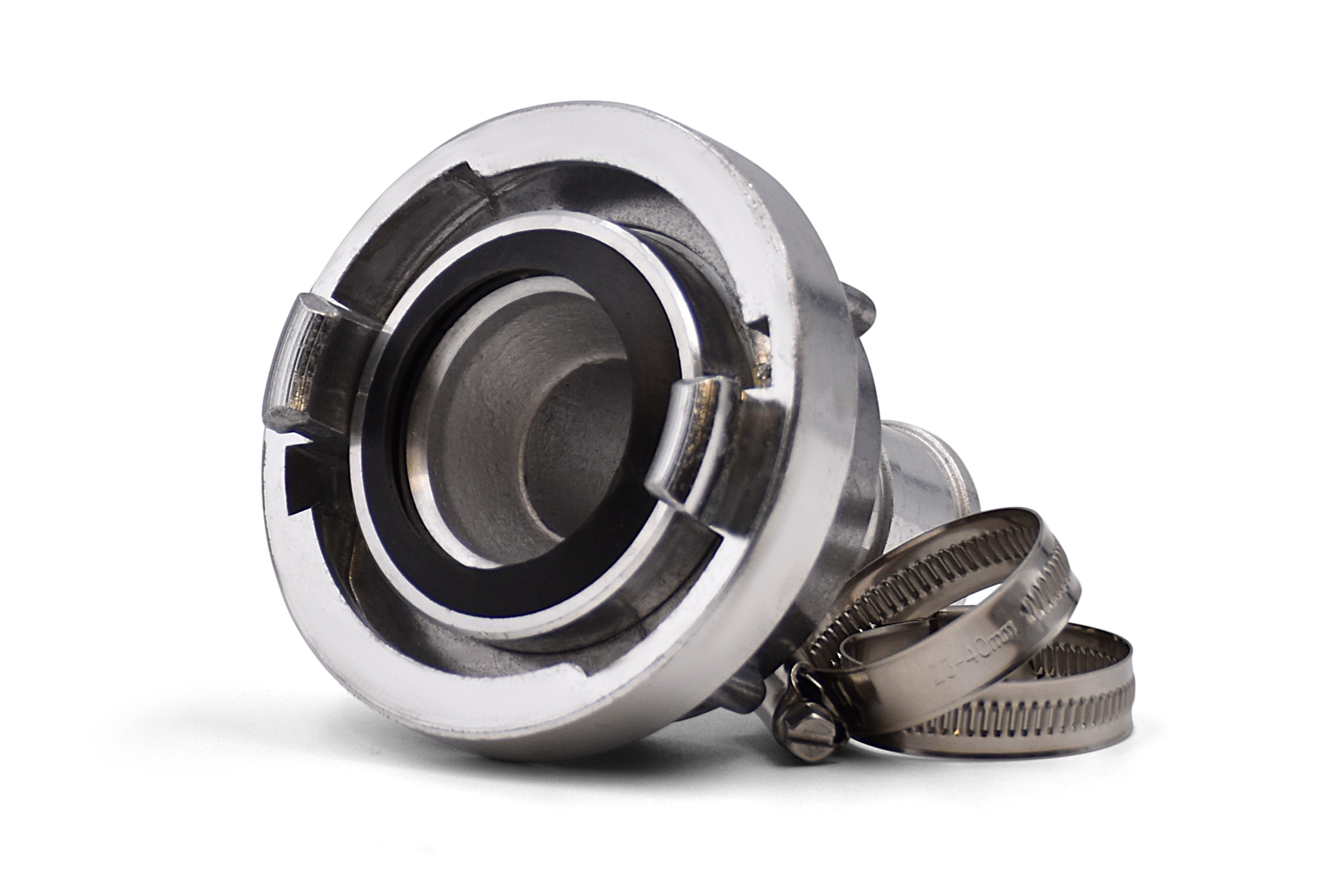 C-38 Storz-Kupplung Set mit 2 Schlauchschellen, Drehbarer Tülle, Aluminium, Silber, Betriebsdruck max. 16 bar